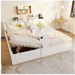 HAUSS SPOLE Kinderbett Kinderbett 90/180×200 Doppelbett mit einer 90*200 Matratze,Weiß (Funktionsbett Gästebett mit Hydraulikfunktion und Steckdosen, mit mehrfarbigen LED und einer 90*200 Matratze), Flexible zu zwei 90×200cm Einzelbetten oder einem 180×200cm Doppelbett weiß