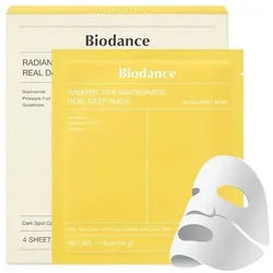 Biodance Gesichtsmaske Radiant Vita Niacinamide Real Deep Mask 4er Pack Vitamin Hydrogel Mask mit Multi-Vitamin-Mix, Hypoallergen, Hydrogel Maske in zwei teilen, wird transparent