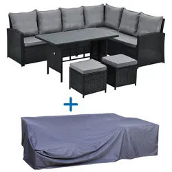 Svita Sitzgruppe Monroe + Abdeckhaube Schwarz , Kunststoff , Loungemöbel, Loungemöbel-Sets