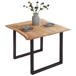 SAM® Baumkantentisch Brosna, Akazienholz, Baumkante, natur, Metallgestell U-Form beige 90 cm x 77 cm x 90 cm