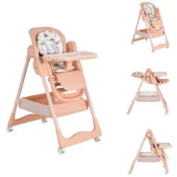 Moni Kombihochstuhl Hochstuhl Surprise faltbar, Lätzchen Schüssel Löffel Gabel Räder Korb rosa