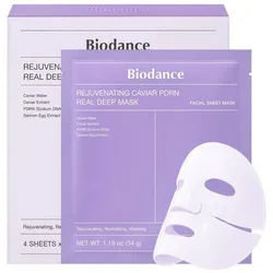 Biodance Gesichtsmaske Rejuvenating Caviar PDRN Real Deep Mask – Hydrogelmaske mit Caviarextrakt & PDRN – für glattere, gestärkte Haut – 4er Pack à 34 g –, koreanische Gesichtspflege für alle Hauttypen weiß