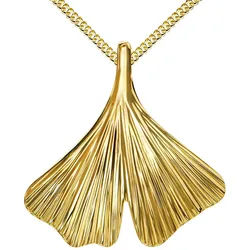 JEVELION Kette mit Anhänger Ginkgo Anhänger 750 Gold - Made in Germany (Anhängerkette, für Damen), Mit Kette vergoldet- Länge wählbar 36 - 70 cm.