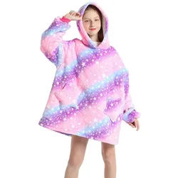 XDeer Kapuzenpullover Kinder Blanket,Hoodie Kinder Unisex Übergroße Kapuzenpullover Blanket Hoodie Sweatshirt Weich Warm TV-Decke lila