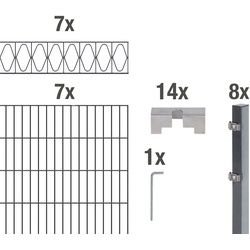 Doppelstabmattenzaun »Eleganz«, (Set), anthrazit, 120 cm hoch, 7 Matten für 14 m, 8 Pfosten, 79873966-0 grau H/L: 120 cm x 14 m