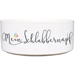 Cadouri Futternapf MEIN SCHLABBERNAPF Design-Hundenapf, Futterschüssel für Hunde, Keramik, lebensmittelechter, schwerer Napf mit Motiv, 1000 ml weiß