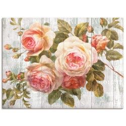 Artland Wandbild »Vintage Rosen auf Holz«, Blumen, (1 St.), als Leinwandbild, Wandaufkleber oder Poster in versch. Größen Artland pink