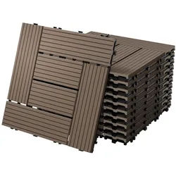 ECD Germany – WPC Terrassenfliesen – 30x30 cm 33 Stk.=3m2 Dunkelbraun Mosaik | Holzoptik, Klicksystem mit Drainage