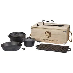 Echtwerk Dutch-Oven-Set , Schwarz , Metall , 7-teilig , 16,5 cm , Grills, Holzkohlegriller