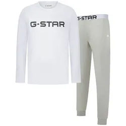 Schlafanzug G-STAR "Pyjama STONE Pyjama", Herren, Gr. M, bunt (weiß, grau), Obermaterial: 95% Baumwolle CO. 5% Elasthan EL., Homewear-Sets Schlafanzug