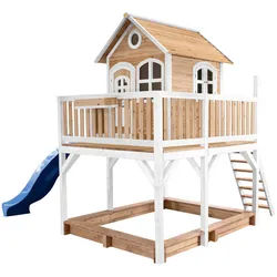 Ambia Garden Spielhaus Liam , Blau, Braun, Weiß , Holz , Zeder , 613x291x277 cm , Fsc, EN 71 , Freizeit & Co, Gartenspielzeug, Spieltürme