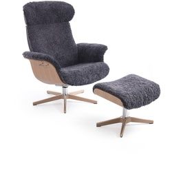 CONFORM Sessel Timeout Relaxsessel mit Hocker - Schaffell Charcoal - Eiche