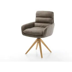 Esszimmerstuhl Abelia-Flex mit Armlehnen Mikrofaser Taupe Vintage Holzgestell kantig Natur