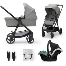 Kinderkraft Kinderwagenset , Hellgrau , Metall , 6-teilig , 54x100x94 cm , Feststellbremse, für Babyschale geeignet, Transportsicherung, Sitz umsetzbar, Einhand-Faltmechanismus,höhenverstellbare Kopfstütze, Sonnendach, 3-Punkt-Gurt , Baby on Tour, Kinderwagen, Kombikinderwagen