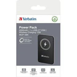 Verbatim Akku Powerbank, 5.000mAh, MCP-5BK, schwarz Magnetic Wireless, USB-C, QC-PD 3.0, Retail-Blister