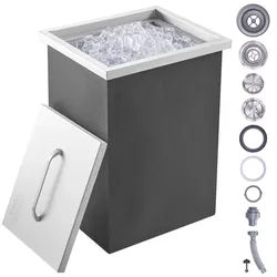 VEVOR Drop-in-Eisbox, 25,3 L Edelstahl-Eiskühler, 355 x 305 x 461 mm Kommerzieller Eisbehälter mit Abdeckung, Eingebaute Eisspeichertruhe, Abflussrohr und Ablassstopfen im Lieferumfang Enthalten