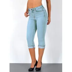 ESRA Caprijeans High Waist Capri Jeans Damen bis Übergröße Plus Size Große Größe C15 High Waist Capri Jeans Damen Stretch 3/4 Jeans Shorts Damen Capri Hose blau 36