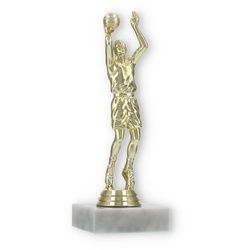Pokal Kunststofffigur Basketballer gold auf weißem Marmorsockel 18,3cm