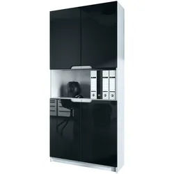 Vladon Büroschrank Logan Fronten in Schwarz Hochglanz , Holzwerkstoff , 82x184x37 cm , Büromöbel, Büroschränke, Aktenschränke