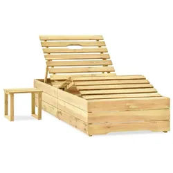 vidaXL Gartenliege, Garten-Sonnenliege mit Tisch und Auflage Kiefer Imprägniert