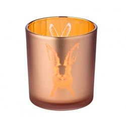 EDZARD Windlicht Teelichtglas Hase, außen rosé / innen gold, Hasen-Design, Höhe 8 cm, ø 7 cm*