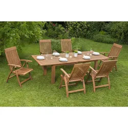 Gardenson Gartentisch , Naturfarben , Holz , Eukalyptusholz , Hartholz , rechteckig , eckig , 180-260x75x100 cm , ausziehbar , Holzmöbel, Holztische, Gartentische Holz