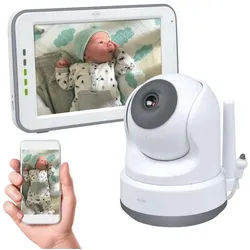 Elro Video-Babyphone BC3000, Royaler HD XL Monitor, App, VOX und Gegensprechfunktion silberfarben|weiß