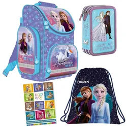 GOLDKIDS Schulranzen für Jungen und Mädchen, 4er-Set - Schul-Rucksack für (Kinder mit Federmäppchen -, 1-tlg., Schuhbeutel und Hausaufgabenheft), ELSA Frozen Motiv - 1-3 Klasse