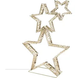 ECD-Germany 3X Deko Weihnachtssterne übereinander 80cm 350 LED Warmweiß Gold , Goldfarben , Metall , 50x80x16.5 cm , Dekoration, Weihnachtsdekoration