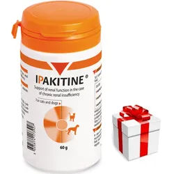VETOQUINOL Ipakitin 60g für Katzen und Hunde zur Verbesserung der Nierenfunktion + Überraschung für die Katze