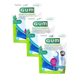 GUM Zahnseide 3x GUM Easy Flosser 30 Stück mit Reiseetui