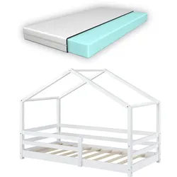 [en.casa] Hausbett Knätten mit Matratze , Textil , Kiefer , 80x160 cm , Babymöbel & Kindermöbel, Kinderzimmer & Jugendzimmer, Kinderbetten, Spielbetten