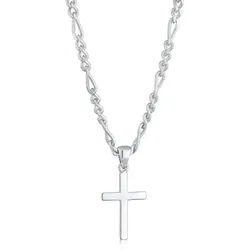 Kuzzoi Lange Kette Herren Figarokette Kreuz 925 Silber, Kreuz silberfarben