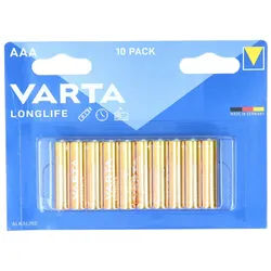 Varta Batterie Alkaline, Micro, AAA, LR03, 1.5V Longlife, Retail Blister (10-Pack)