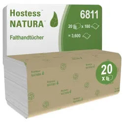 HOSTESS* Natura Handtücher, 25 x 23 cm, 2-lagig, Zick-Zack-Falzung, weiß, 1 Karton = 20 x 180 = 3.600 Tücher
