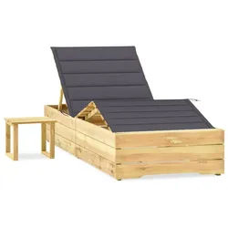furnicato Gartenliege Sonnenliege aus grün imprägniertem Massivholz 198x90x30-75 cm schwarz