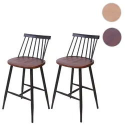 2er-Set Barhocker HWC-G69, Tresenhocker Barstuhl, Massivholz Retro Design Metall Fußablage Gastronom