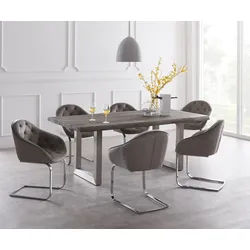 Esstisch Edge 200x100 XL Akazie Platin Edelstahl Breit Live-Edge