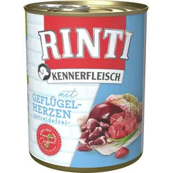 RINTI Kennerfleisch 800g Dose Hundenassfutter 12 x 800 Gramm Geflügelherzen