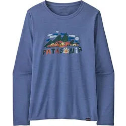Patagonia W's L/s Cap Cool Daily Graphic Damen Langarm-Shirt fitz roy foliage: current blue x dye L