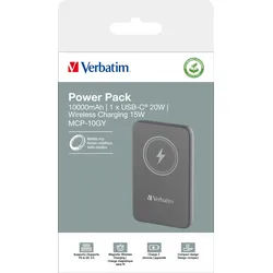 Verbatim Akku Powerbank, 10.000mAh, MCP-10GN, grau Magnetic Wireless, USB-C, QC-PD 3.0, Retail-Blister