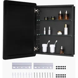 VEVOR Spiegelschrank verspiegelter Arzneischrank Medizinschrank (662 x 135 x 762 mm) für Badezimmer mit Spiegeltür & verstellbaren Glasböden, Einbau- und Wandmontage, Aluminiumrahmen, Badschrank