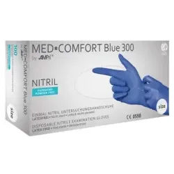 MED-COMFORT Blue 300 Nitrilhandschuhe, puderfrei, blau, Unsterile Einmalhandschuhe mit Fingerspitzentexturierung, 1 Packung = 100 Stück, Größe M