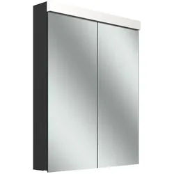 Schneider LOW plus LED-Spiegelschrank, 2 Türen 30/30cm, 595x120x747mm, Steckdose rechts, Beleuchtung oben, 172.064.02.4401, Ausführung: EU-Norm/Korpus schwarz matt/3000K