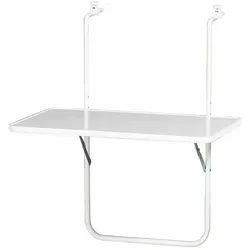 Gardenson Balkonhängetisch , Weiß , Metall, Holzwerkstoff , 60x20x40 cm , höhenverstellbar, wetterbeständig, wetterfest , Gartenmöbel, Gartentische, Balkontische