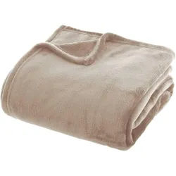 Atmosphera Createur d ́interieur Fleecedecke Uni 180/230 cm , Beige , Textil , Rechteckig , 180x230 cm , Heimtextilien, Wohntextilien, Decken, Fleecedecken