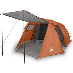 vidaXL Tunnelzelt, Campingzelt 4 Personen Grau und Orange Wasserdicht