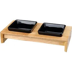 TRIXIE Napf-Set, Keramik / Holz, 2 x 0,2 l / 10 x 10 cm / 28 x 5 x 15 cm, schwar...