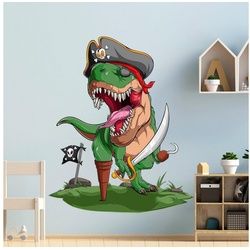 WANDKIND Wandtattoo Kinderzimmer Wandaufkleber / T-Rex als Pirat / V289, wieder ablösbar 60 cm x 60 cm