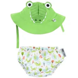 Set Badewindel & Sonnenhut UV-Schutz Alligator grün-weiß Medium 1 St